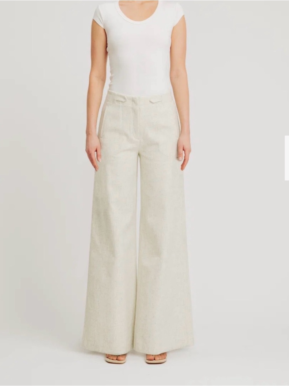 Torn by Ronny Kobo Cream Wide Leg High-Rise Pants